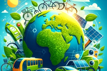 DALL·E 2024-03-07 11.01.26 - A vibrant and engaging thumbnail image for an article about sustainable travel. The image should feature a globe made of green leaves, symbolizing eco